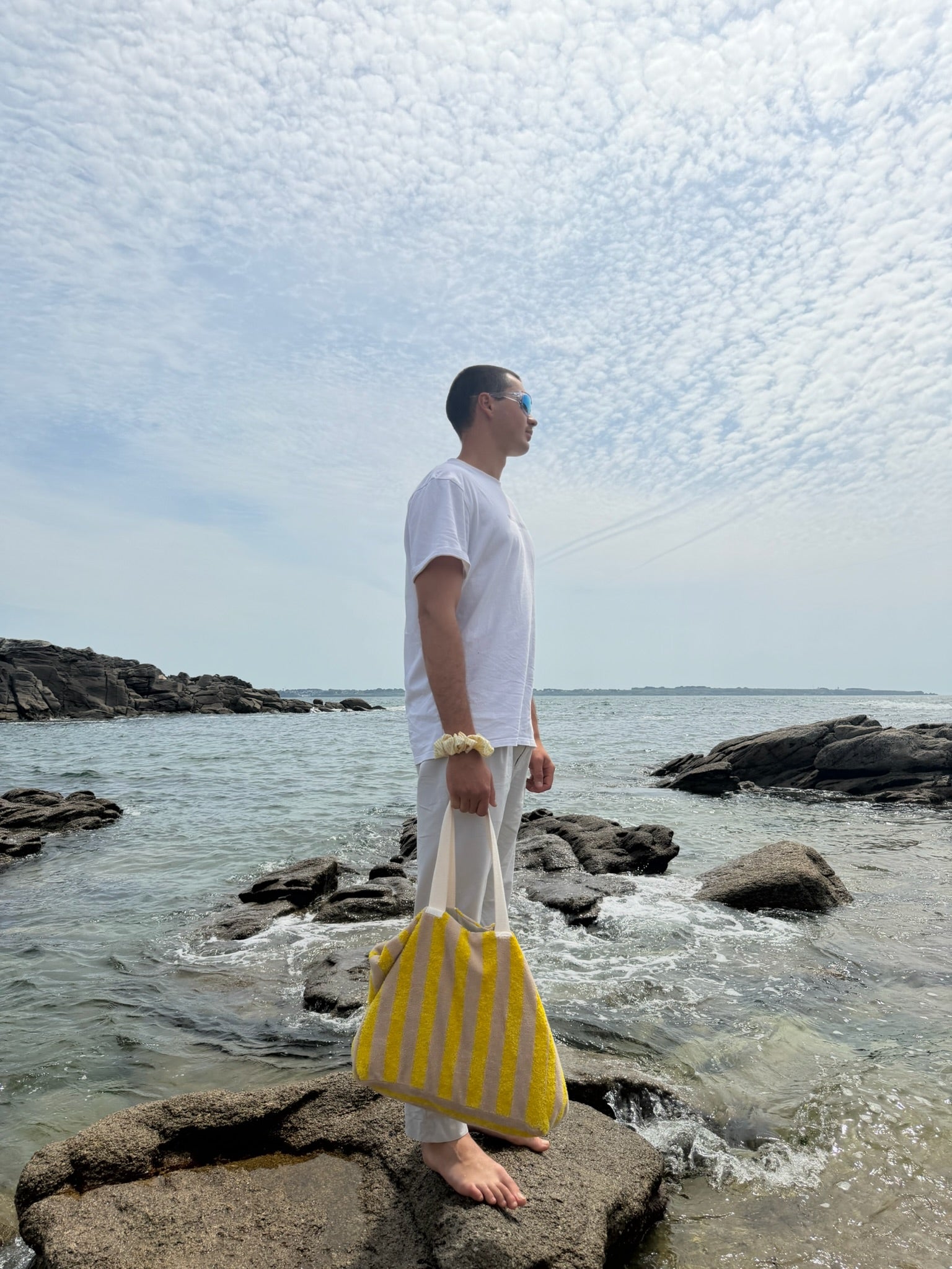 Sac de plage en éponge - Rayure Jaune Citron