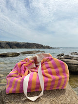 Sac de plage en éponge - Rayure Sorbet Pêche / Framboise