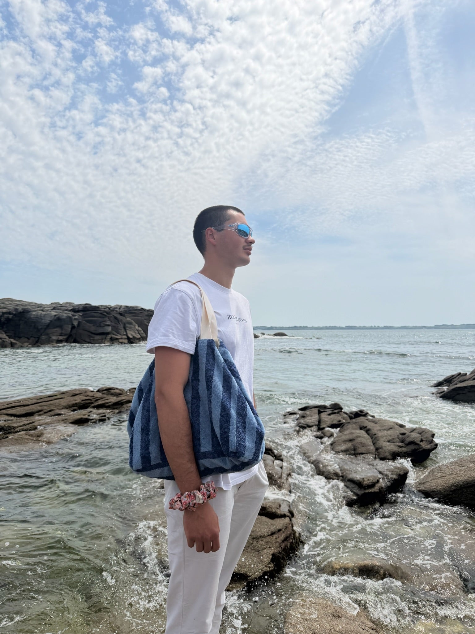Sac de plage en éponge - Rayure Bleu Océan