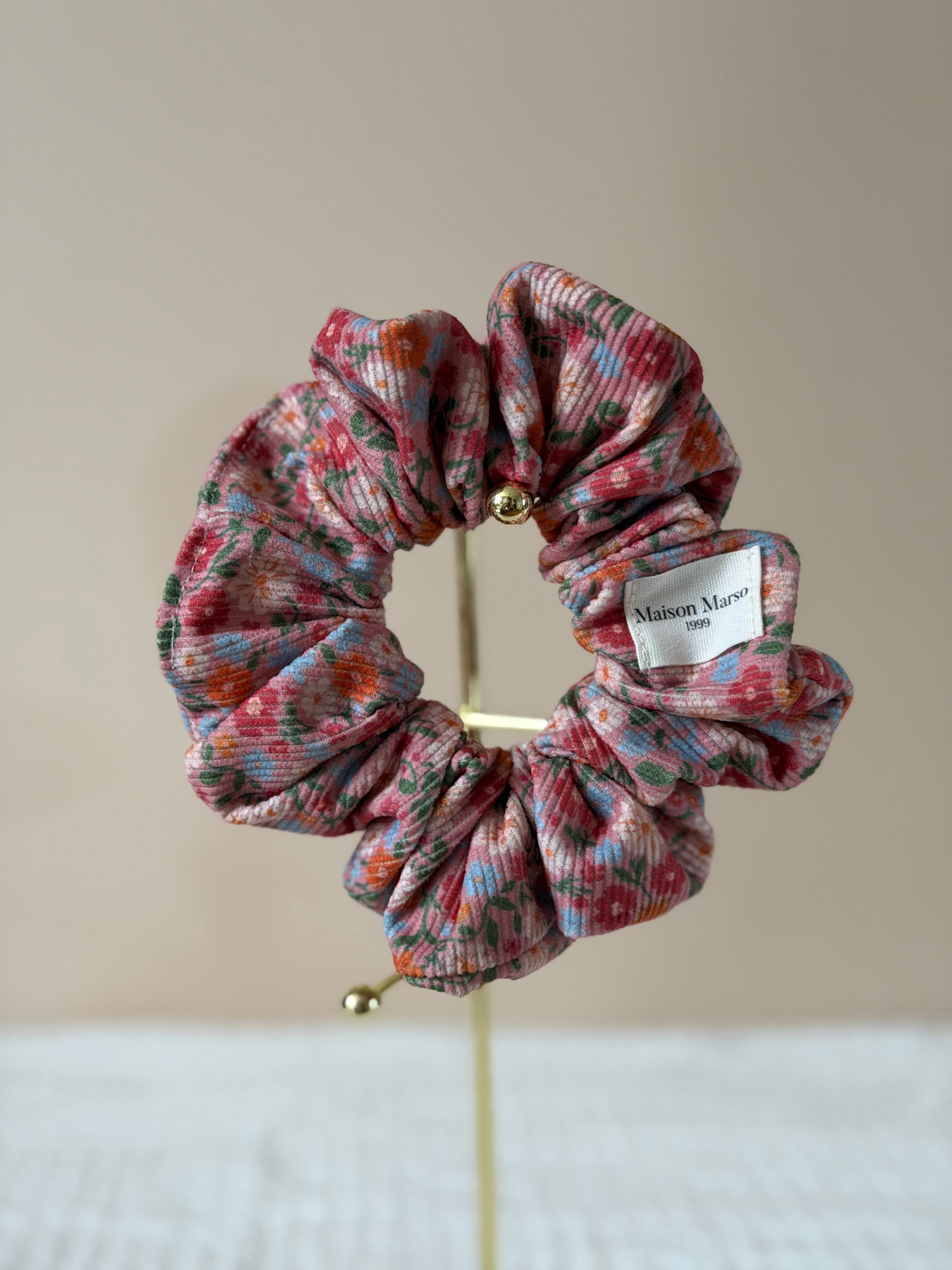 Chouchou - Velours rose à fleurs
