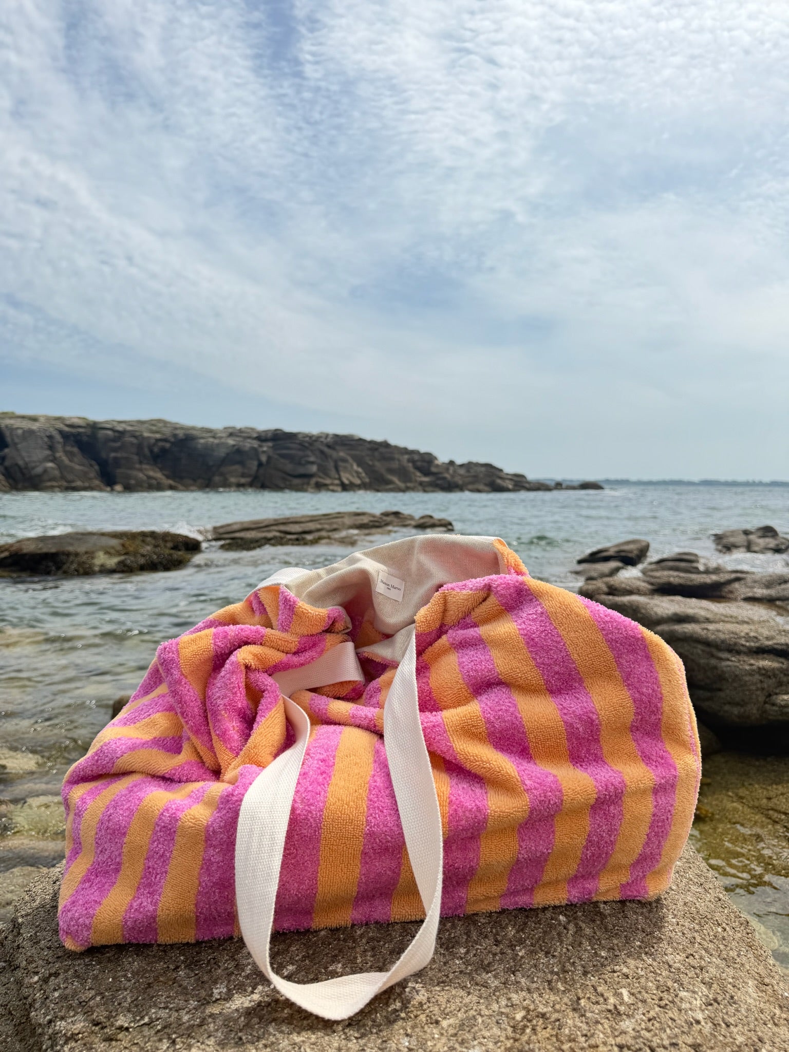 Sac de plage en éponge - Rayure Sorbet Pêche / Framboise