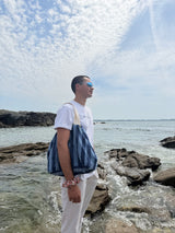 Sac de plage en éponge - Rayure Bleu Océan