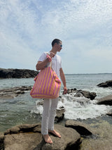 Sac de plage en éponge - Rayure Sorbet Pêche / Framboise